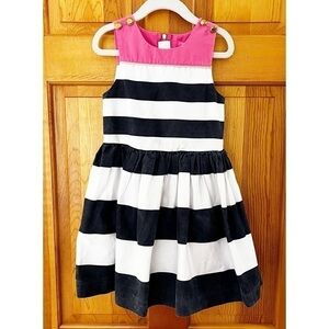 Isaac Mizrahi Girls Blue/White Stripe Dress Sz 5 Sleeveless Nautical Pink Pleat